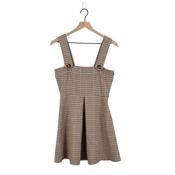 ZARA Overall Plaid Mini Dress Tan Size XS - Picture 2 of 9